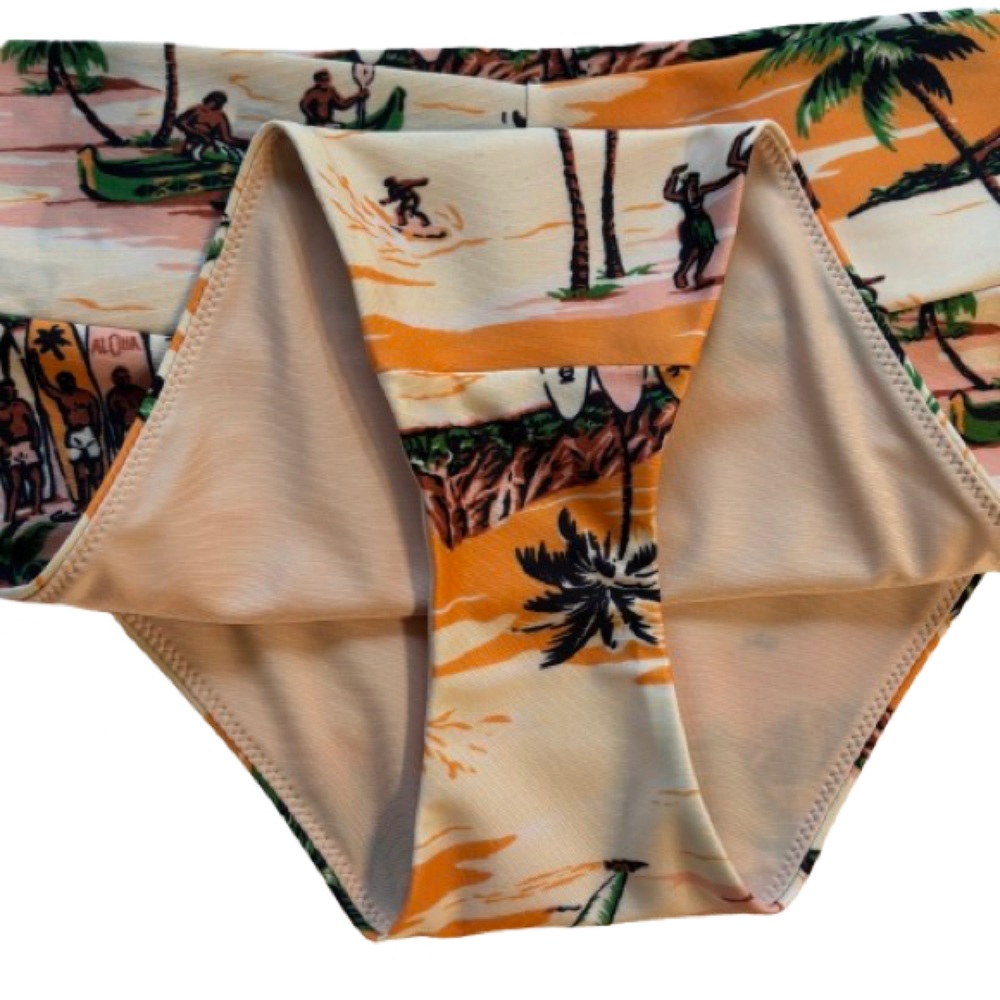 Aerie Aloha High-Cut Cheeky Pink Orange Bikini Bottoms Size M EUC - Picture 3 of 7
